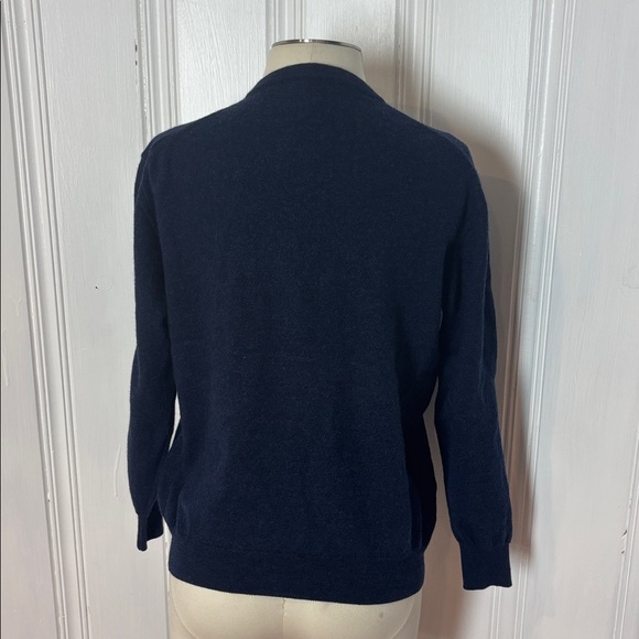 Midnight Blue Pure Virgin Wool V-Neck Jumper — Made in Italy - Size S estimated - Picture 3 of 6